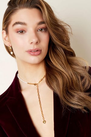 Halskette einfache Perle Goldfarbe Edelstahl h5 Bild2